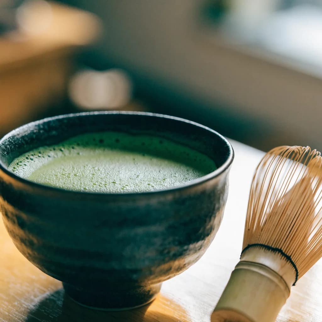 Bol à matcha et fouet en bambou en gros plan